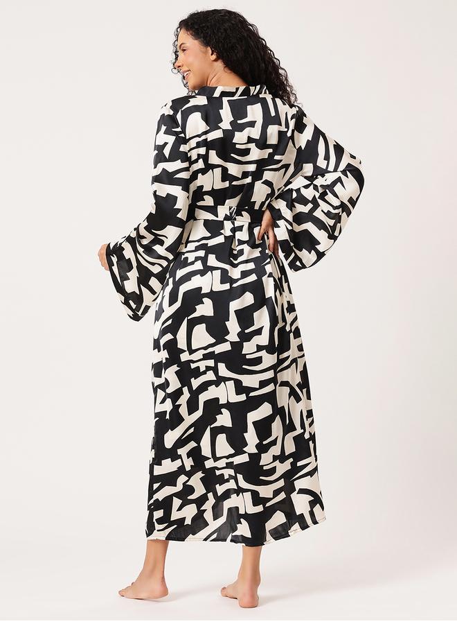 Clovia Women Printed Strappy Night Dress with Robe - Image 3